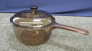 Vision Corning Pyrex Ware 1.  5 L Lid Amber Sauce Pan Pot Dish Cooking Usa Handle