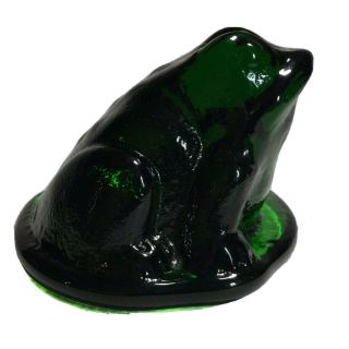 Vintage Viking Glass Bullfrog Figurine Paperweight Green Frog on Lily Pad 7763 3