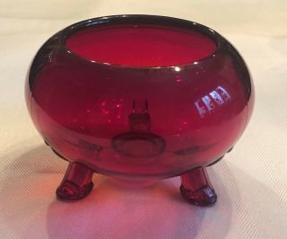 Rare Vintage Fenton Ruby Red Amberina 3 Toed Footed Round Rose Bowl Scarce