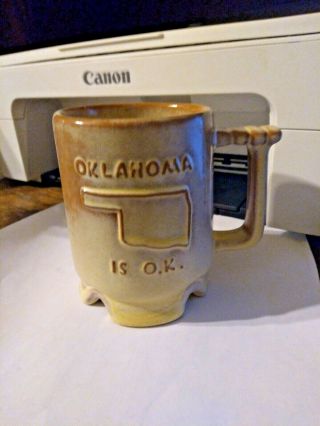 Vtg Frankoma Pottery Prairie Green? Coffee Cup Oklahoma Is Ok Sooner State