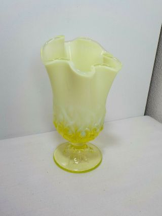 Fenton Lily Of The Valley Topaz Vaseline Opalescent Handkerchief Vase