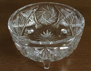 Vintage Bohemian Estate Cut Glass Crystal 3 Footed Berry Bowl 7 5/8 " X 4 "