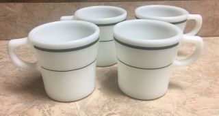 4 Pyrex Tableware By Corning Double Green Stripe Coffee Cups Mugs 709