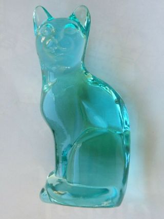 Fenton Teal,  Aqua Aquamarine Art Glass Sitting Cat Figurine 5 1/4 "