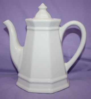 Vintage White Glaze Ceramic Coffee Tea Pot Includes Lid 8.  5 " Tall X 8.  5 " Wide