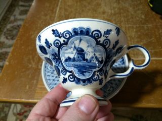 Delft Blauw Footed Tea Cup And Saucer - Hand Painted Holland