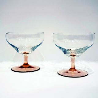 Depression Glass Set Of 2 Swirl Pattern Clear Bowl,  Pink Stem Champagne Saucer