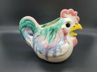 Vintage Rainbow Bird Drip Glaze Rooster Ceramic Creamer Pitcher