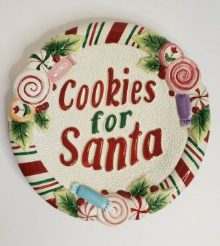 Fitz And Floyd Cookies For Santa Plate With Candy Cane Trim Candy Christmas