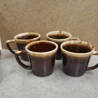 Set Of 4 Vintage Mccoy Pottery Brown Drip Glaze Coffee Mugs Cups D Handle Usa