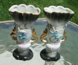 Pair 2 Antique Or Vintage Made In Japan Moriage Dragonware Dragon Ware Vases