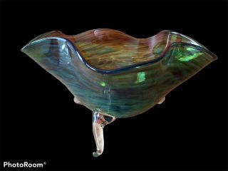 Studio Art Glass Footed Bowl Signed By Artist