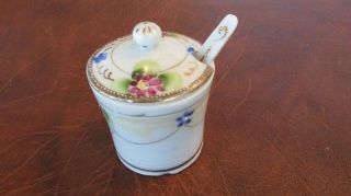 Vintage China Condiment Mustard Bowl Jar With Lid & Spoon Made In Japan