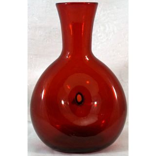 Ruby Red Hand Blown Bottle Form Glass Vase Pinched Together In Center