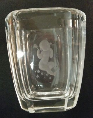Signed Art Deco Glass Vase Etched Nude Child 4 - 3/4 " Tall