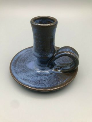 G.  F.  Cole Pottery Candle Holder Blue Glaze,  Signed And From Sanford,  Nc