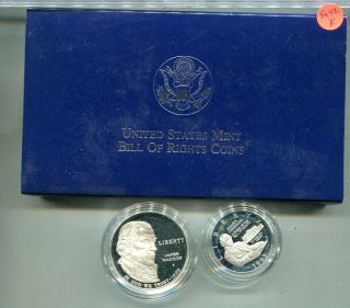 1993 Bill Of Rights Commemorative 2 Coin Set Proof Box,  5042k