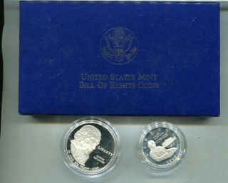 1993 Bill Of Rights Commemorative 2 Coin Set Proof Box,  185l