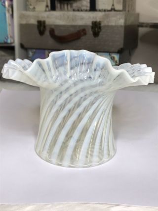 Fenton White Opalescent White Spiral Optic Top Hat Vase 4.  5 