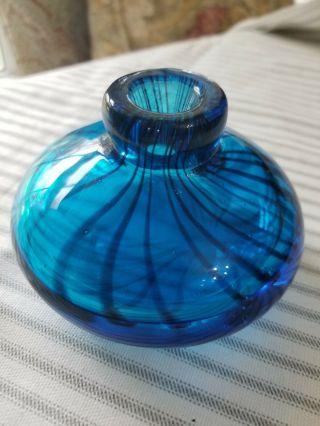 Small Sweet Murano Art Glass Vase Blue Swirl With Label