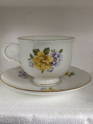 Sadler Wellington Fine Bone China Lavender Yellow Floral Teacup & Saucer England