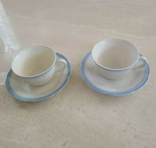 (2) Fire King Alice Vitrock Cups And Saucers Blue/white