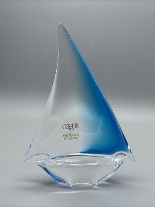 Murano Glass Sailboat Oggetti Label Italy 8.  75”