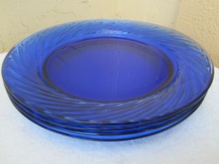 Set Of 4 Pyrex Festiva Cobalt Blue Glass Swirl Dinner Plates 10 1/2 "