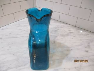 Blenko Peacock Blue Two - Spouted Jug Water Pitcher Signed 2016 3