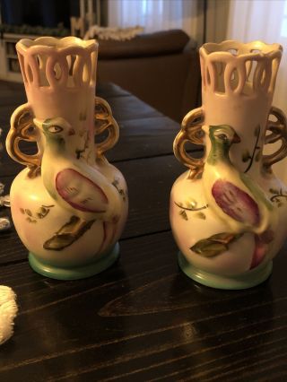 Royal Vintage Ceramic Hand Painted Vases Japan Pheasants Gold Highlight