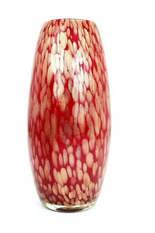 Glass Vase Red And Gold Colors Handmade Blown Art Murano Vintage Style For Home