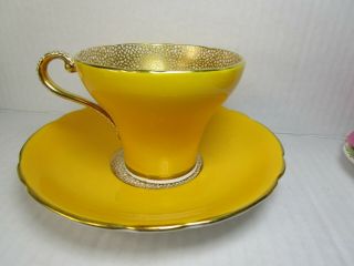 Aynsley Teacup Saucer Set Yellow Gold Interior Corset Fine Bone China England