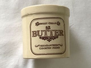 Small Crock “sweet Cream Butter” Country Kitchen Ceramic Stoneware 3 5/8” Tall