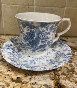 Nikko Blossom Time Tea Rose Cup And Saucer Blue &white Conditon