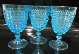 3 Eapg Adams & Co Blue Thousand Eye Goblets Late 1800 