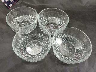Set 4 Vintage Arcoroc France Starburst Diamond Pattern Clear Glass 5 " Bowls