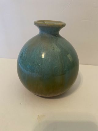 Art Pottery Vase Blue Drip Glaze Over Brown