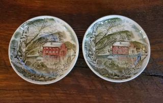 2 Johnson Bros Friendly Village Butter Pat Plates Dishes The Old Mill 4 3/8 "