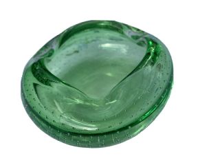 Venetian Murano Art Glass Ashtray Bullicante Emerald Green 4 " Wide