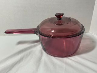 Pyrex Corning Ware Visions Cranberry Cookware 1.  5 L Liter Saucepan Pot With Lid
