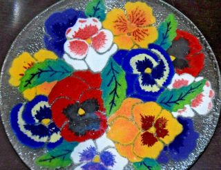 Peggy Karr 7 3/4 Inch Fused Glass Pansy Plate - Signed
