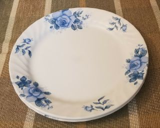 Set (3) Corelle Blue Velvet Rose Swirl 10 1/4 " Dinner Plates