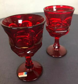 2 Henry Ford Museum Fostoria Argus Ruby Red Stemmed Wine Glass Goblets 6 "