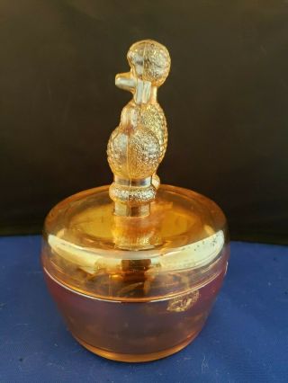 Jeannette Marigold Carnival Glass Poodle powder Jar Trinket box 4 