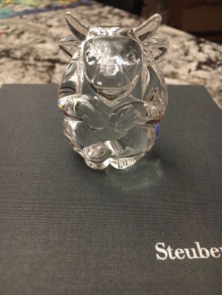 Steuben Glass Bull Hand Cooler | Signed Crystal Paperweight