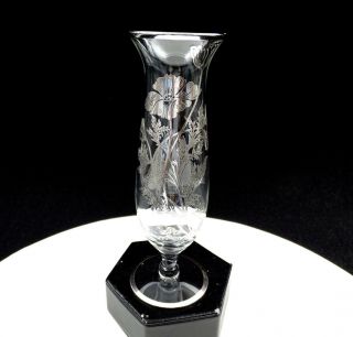 Silver City Glass Co Flanders Sterling Silver Overlay 6 3/4 " Footed Bud Vase