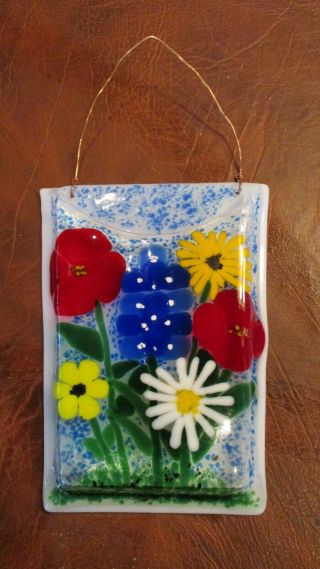 Fused Stained Glass Multicolor Floral Suncatcher Or Hanger - Home Decor Beauty