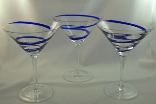 Swirline Cobalt Blue By Pier 1 - Martini Glasses - Set Of 3 - 6 5/8 " Tall