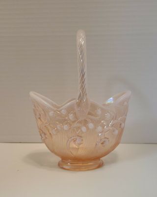 Fenton Pink Opalescent Lily Of The Valley Art Glass Brides Basket Twist Handle