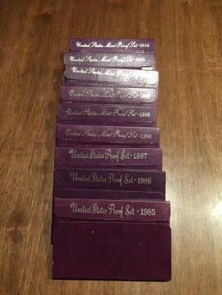 1985 Thru 1993 United States Proof Set 9 Years Of Coins